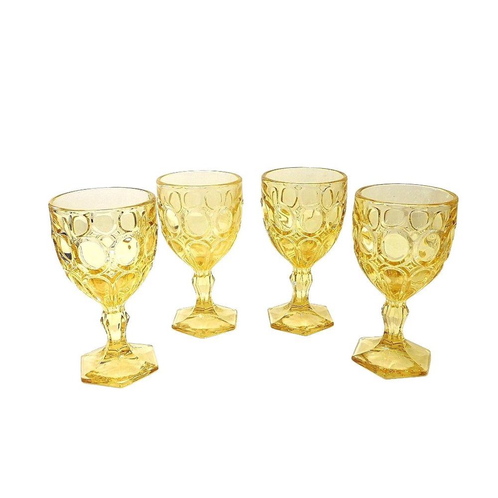 Set of 4 Fostoria Moonstone Wine Glasses Yellow Topaz 5.25"